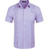 COOFANDY Mens Cuban Guayabera Shirt Short Sleeve Linen Button Down Shirts Casual Summer Beach Tops(Purple)
