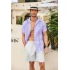 COOFANDY Mens Cuban Guayabera Shirt Short Sleeve Linen Button Down Shirts Casual Summer Beach Tops(Purple)