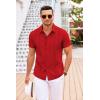 COOFANDY Mens Cuban Guayabera Shirt Short Sleeve Linen Button Down Shirts Casual Summer Beach Tops(Red)