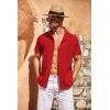 COOFANDY Mens Cuban Guayabera Shirt Short Sleeve Linen Button Down Shirts Casual Summer Beach Tops(Red)