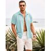 COOFANDY Mens Cuban Guayabera Shirt Short Sleeve Linen Button Down Shirts Casual Summer Beach Tops(Sky Blue)