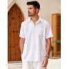 COOFANDY Mens Cuban Guayabera Shirt Short Sleeve Linen Button Down Shirts Casual Summer Beach Tops(White)