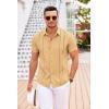 COOFANDY Mens Cuban Guayabera Shirt Short Sleeve Linen Button Down Shirts Casual Summer Beach Tops(Yellow)