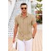 COOFANDY Men’s Cuban Guayabera Shirt Summer Beach Vacation Shirt Casual Short Sleeve Button Down Resort Wear(Light Tan)