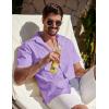 COOFANDY Men’s Cuban Guayabera Shirt Summer Beach Vacation Shirt Casual Short Sleeve Button Down Resort Wear(Purple Rose)