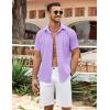 COOFANDY Men’s Cuban Guayabera Shirt Summer Beach Vacation Shirt Casual Short Sleeve Button Down Resort Wear(Purple Rose)