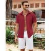 COOFANDY Men’s Cuban Guayabera Shirt Summer Beach Vacation Shirt Casual Short Sleeve Button Down Resort Wear(Red Dahlia)