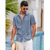 COOFANDY Men’s Cuban Guayabera Shirts Casual Long Sleeve Button Down Shirts Band Collar Linen Summer Beach Shirts(A-blue)