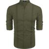 COOFANDY Men’s Cuban Guayabera Shirts Casual Long Sleeve Button Down Shirts Band Collar Linen Summer Beach Shirts(Army Green)