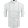 COOFANDY Men’s Cuban Guayabera Shirts Casual Long Sleeve Button Down Shirts Band Collar Linen Summer Beach Shirts(A-white)