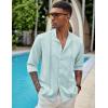 COOFANDY Men’s Cuban Guayabera Shirts Casual Long Sleeve Button Down Shirts Band Collar Linen Summer Beach Shirts(Baby Blue)