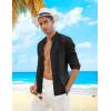COOFANDY Men’s Cuban Guayabera Shirts Casual Long Sleeve Button Down Shirts Band Collar Linen Summer Beach Shirts(Black)