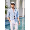 COOFANDY Men’s Cuban Guayabera Shirts Casual Long Sleeve Button Down Shirts Band Collar Linen Summer Beach Shirts(Light Blue)