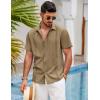 COOFANDY Men’s Cuban Guayabera Shirts Casual Long Sleeve Button Down Shirts Band Collar Linen Summer Beach Shirts(Light Brown)