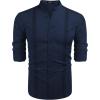 COOFANDY Men’s Cuban Guayabera Shirts Casual Long Sleeve Button Down Shirts Band Collar Linen Summer Beach Shirts(Navy Blue)