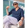 COOFANDY Men’s Cuban Guayabera Shirts Casual Long Sleeve Button Down Shirts Band Collar Linen Summer Beach Shirts(Navy Blue)
