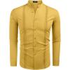 COOFANDY Men’s Cuban Guayabera Shirts Casual Long Sleeve Button Down Shirts Band Collar Linen Summer Beach Shirts(Yellow)