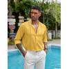 COOFANDY Men’s Cuban Guayabera Shirts Casual Long Sleeve Button Down Shirts Band Collar Linen Summer Beach Shirts(Yellow)