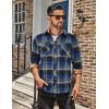 COOFANDY Men’s Fall Plaid Button Down Shirt Long Sleeve Casual Cowboy Work Shirts Lightweight Flannel Shirts Two Pocket(A Plaid-green Blue Plaid)