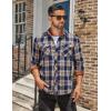 COOFANDY Men’s Fall Plaid Button Down Shirt Long Sleeve Casual Cowboy Work Shirts Lightweight Flannel Shirts Two Pocket(A Plaid-navy Khaki Plaid)