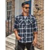 COOFANDY Men’s Fall Plaid Button Down Shirt Long Sleeve Casual Cowboy Work Shirts Lightweight Flannel Shirts Two Pocket(Plaid-grey&green&navy)