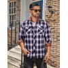 COOFANDY Men’s Fall Plaid Button Down Shirt Long Sleeve Casual Cowboy Work Shirts Lightweight Flannel Shirts Two Pocket(Plaid-purple)