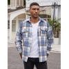 COOFANDY Men’s Flannel Shirts Long Sleeve Cotton Plaid Shirt Jacket Casual Button Down Shirt with Pockets(Light Blue)