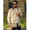 COOFANDY Mens Flannel Shirts Long Sleeve Fleece Plaid Jacket Casual Stylish Button Down Shirts with Pockets(Light Khaki)