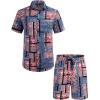 COOFANDY Men’s Hawaiian Matching Set Summer Beach 2 Piece Outfits Flower Button Down Shirts and Shorts Vacation Outfits(Blue Abstract Graphics)