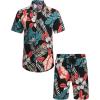 COOFANDY Men’s Hawaiian Matching Set Summer Beach 2 Piece Outfits Flower Button Down Shirts and Shorts Vacation Outfits(Classic Black Leaf)
