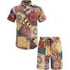 COOFANDY Men’s Hawaiian Matching Set Summer Beach 2 Piece Outfits Flower Button Down Shirts and Shorts Vacation Outfits(Khaki Paisley)