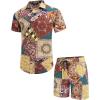 COOFANDY Men’s Hawaiian Matching Set Summer Beach 2 Piece Outfits Flower Button Down Shirts and Shorts Vacation Outfits(Khaki Paisley)