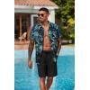 COOFANDY Men’s Hawaiian Matching Set Summer Beach 2 Piece Outfits Flower Button Down Shirts and Shorts Vacation Outfits(Leaf Blue Black)