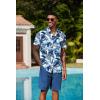 COOFANDY Men’s Hawaiian Matching Set Summer Beach 2 Piece Outfits Flower Button Down Shirts and Shorts Vacation Outfits(Leaf Blue White)