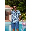 COOFANDY Men’s Hawaiian Matching Set Summer Beach 2 Piece Outfits Flower Button Down Shirts and Shorts Vacation Outfits(Leaf Blue White)