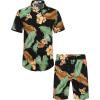 COOFANDY Men’s Hawaiian Matching Set Summer Beach 2 Piece Outfits Flower Button Down Shirts and Shorts Vacation Outfits(Leaves Black & Green)
