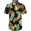 COOFANDY Men’s Hawaiian Matching Set Summer Beach 2 Piece Outfits Flower Button Down Shirts and Shorts Vacation Outfits(Leaves Black & Green)