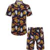 COOFANDY Men’s Hawaiian Matching Set Summer Beach 2 Piece Outfits Flower Button Down Shirts and Shorts Vacation Outfits(Leaves Yellow & White)