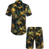 COOFANDY Men’s Hawaiian Matching Set Summer Beach 2 Piece Outfits Flower Button Down Shirts and Shorts Vacation Outfits(Rainforest-yellow)
