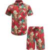 COOFANDY Men’s Hawaiian Matching Set Summer Beach 2 Piece Outfits Flower Button Down Shirts and Shorts Vacation Outfits(Red Palm Leaves)