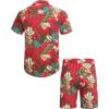 COOFANDY Men’s Hawaiian Matching Set Summer Beach 2 Piece Outfits Flower Button Down Shirts and Shorts Vacation Outfits(Red Palm Leaves)