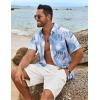 COOFANDY Men’s Hawaiian Shirt Short Sleeve Casual Button Down Tropical Summer Beach Aloha Shirts(Blue-white Leaves)