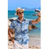 COOFANDY Men’s Hawaiian Shirt Short Sleeve Casual Button Down Tropical Summer Beach Aloha Shirts(Dark Blue-white Leaves)