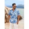 COOFANDY Men’s Hawaiian Shirt Short Sleeve Casual Button Down Tropical Summer Beach Aloha Shirts(Dark Blue-white Leaves)