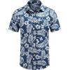 COOFANDY Men’s Hawaiian Shirt Short Sleeve Casual Button Down Tropical Summer Beach Aloha Shirts(Navy Blue / White Leaf)