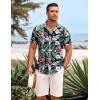 COOFANDY Men’s Hawaiian Shirt Short Sleeve Floral Button Down Shirts Tropical Holiday Beach Shirts(Black-green Leaf)