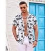 COOFANDY Men’s Hawaiian Shirt Short Sleeve Floral Button Down Shirts Tropical Holiday Beach Shirts(Grey-tropical Tree)