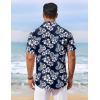COOFANDY Men’s Hawaiian Shirt Short Sleeve Floral Button Down Shirts Tropical Holiday Beach Shirts(Navy – White Flower)