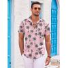 COOFANDY Men’s Hawaiian Shirt Short Sleeve Floral Button Down Shirts Tropical Holiday Beach Shirts(Pink-coconut Tree)