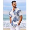 COOFANDY Men’s Hawaiian Shirt Short Sleeve Floral Button Down Shirts Tropical Holiday Beach Shirts(White – Blue Leaf)